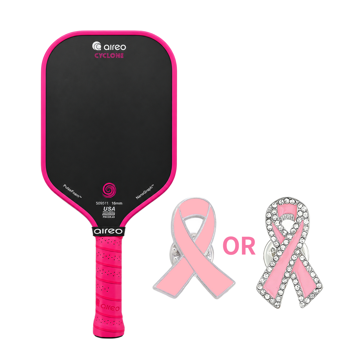 AIREO Cyclone Hot Pink Elongated + FREE Breast Cancer Awareness Ribbon Pin