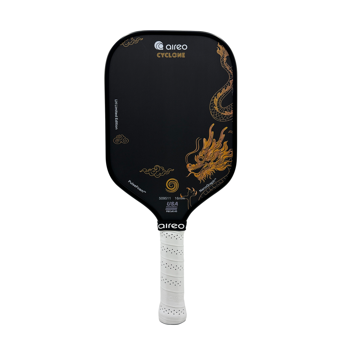 LH Dragon Limited Edition USAP PBCoR .43 certified AIREO Cyclone 16mm Pickleball Paddle – NanoGraph Grit Surface with PulseFoam™ Power Core for Pro-Level Performance