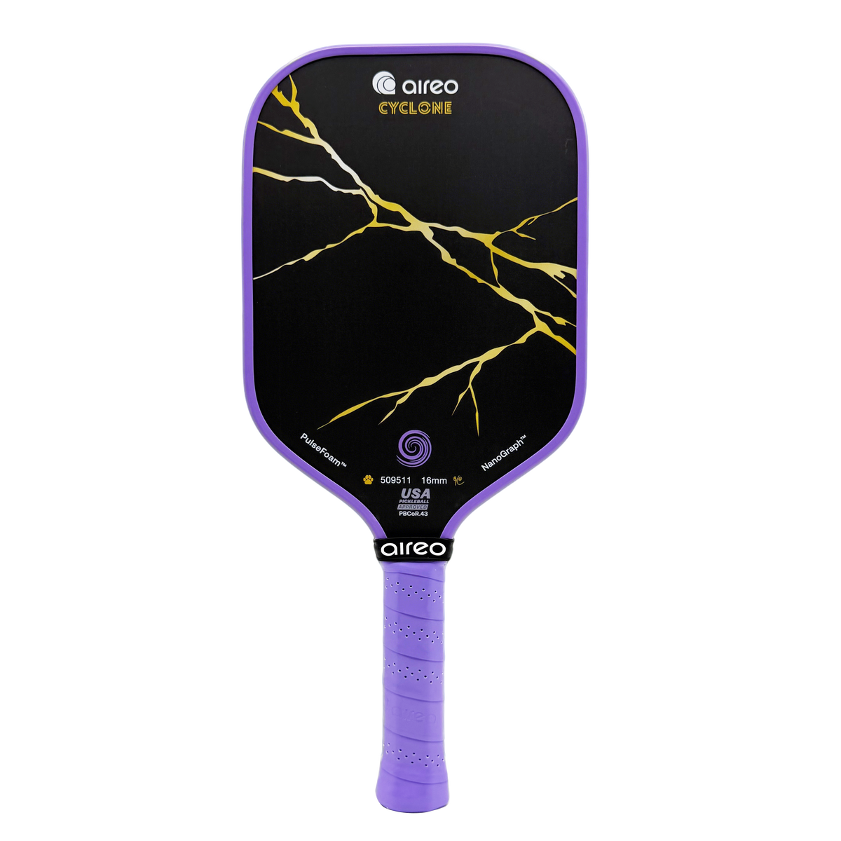 AIREO Cyclone Kintsugi Edition USAP PBCoR .43 Certified 16mm Pickleball Paddle – NanoGraph Grit Surface with PulseFoam™ Power Core for Pro-Level Performance