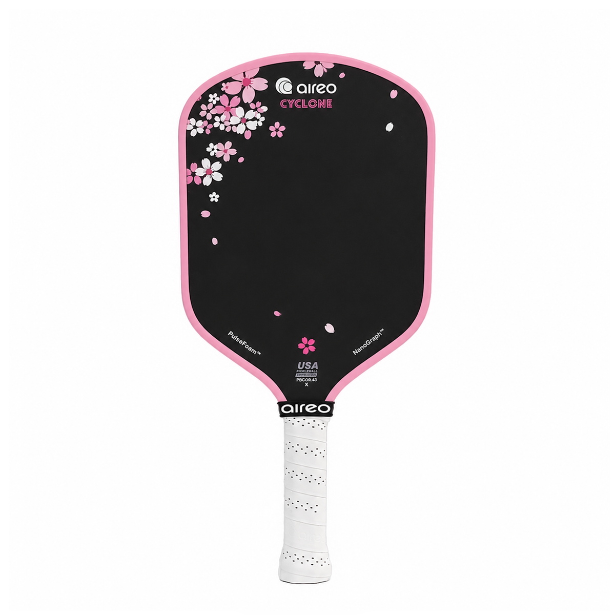 Cherry Blossom Hybrid USAP PBCoR .43 Certified AIREO Cyclone 16mm Pickleball Paddle – NanoGraph Grit Surface with PulseFoam™ Power Core for Pro-Level Performance